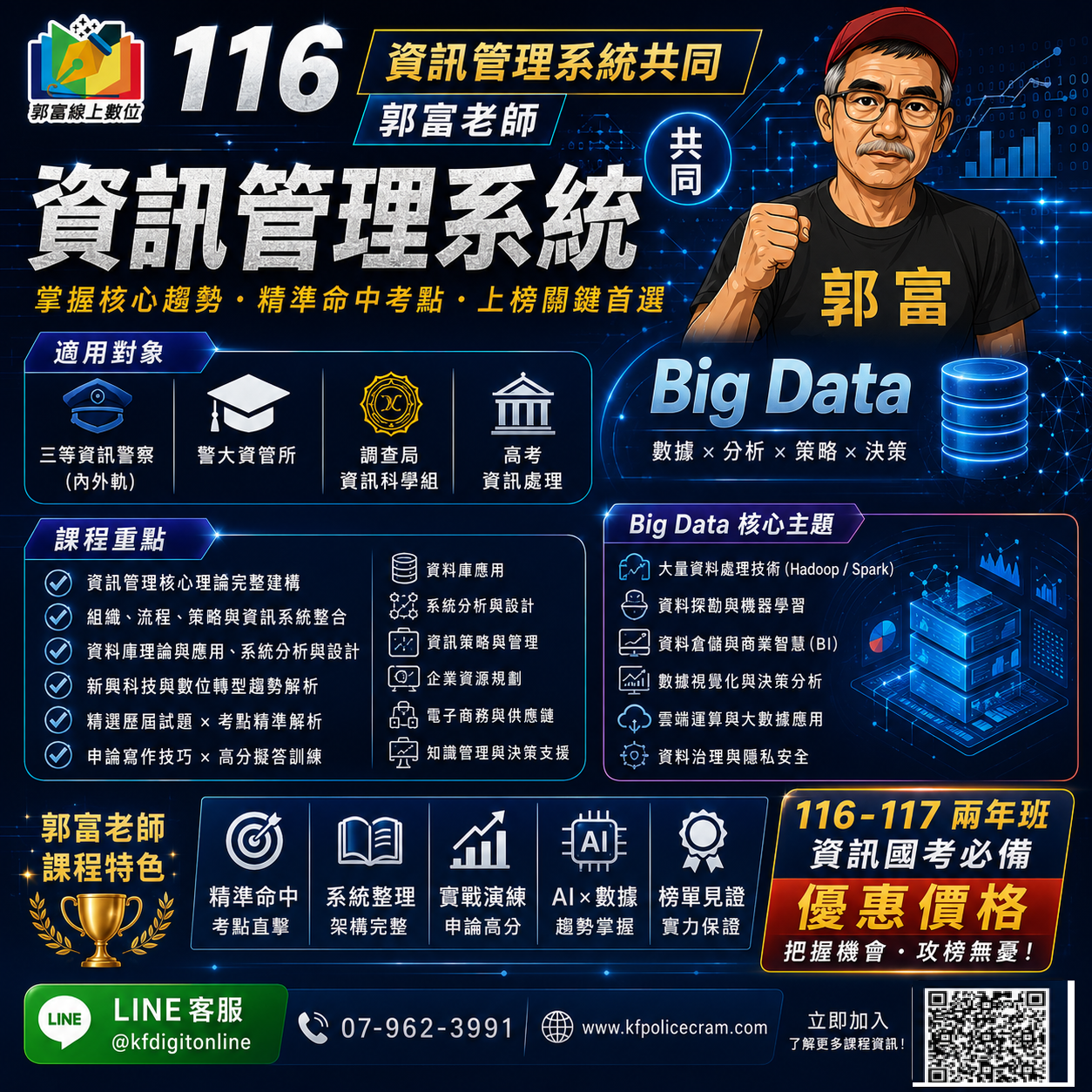 116[資訊管理系統共同][郭富老師]三等資訊警察+資管所+調查局資訊科學+高考資訊處理[BigData] 